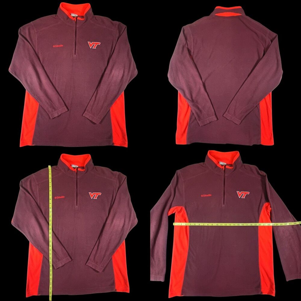 Columbia Virginia Tech Fleece Pullover Mens L Hokies 1/4 Zip Collegiate Warmwear